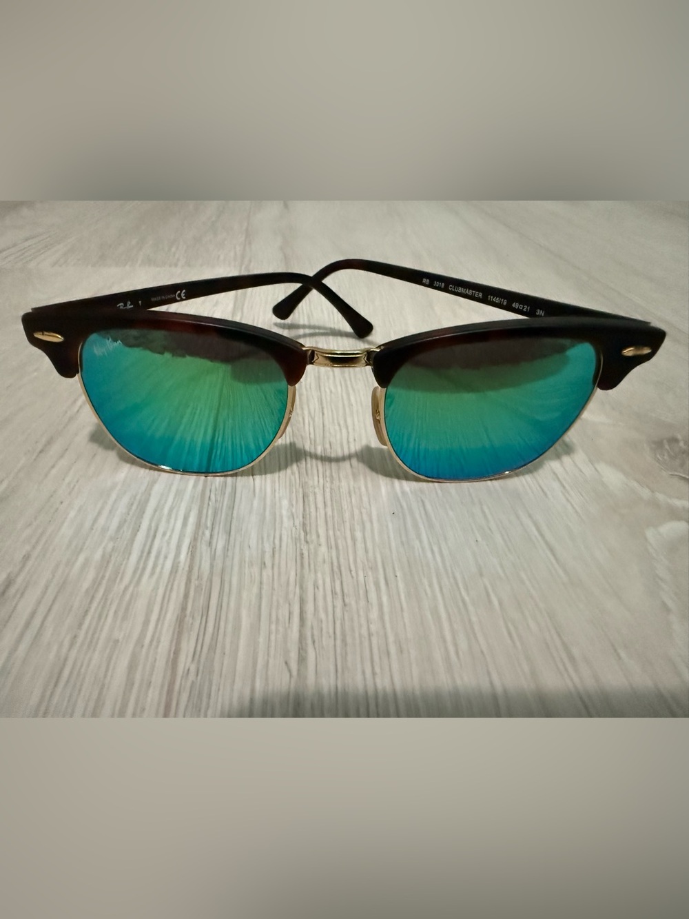 Clubmaster Style Sunglasses with Green-Blue Mirror Lenses